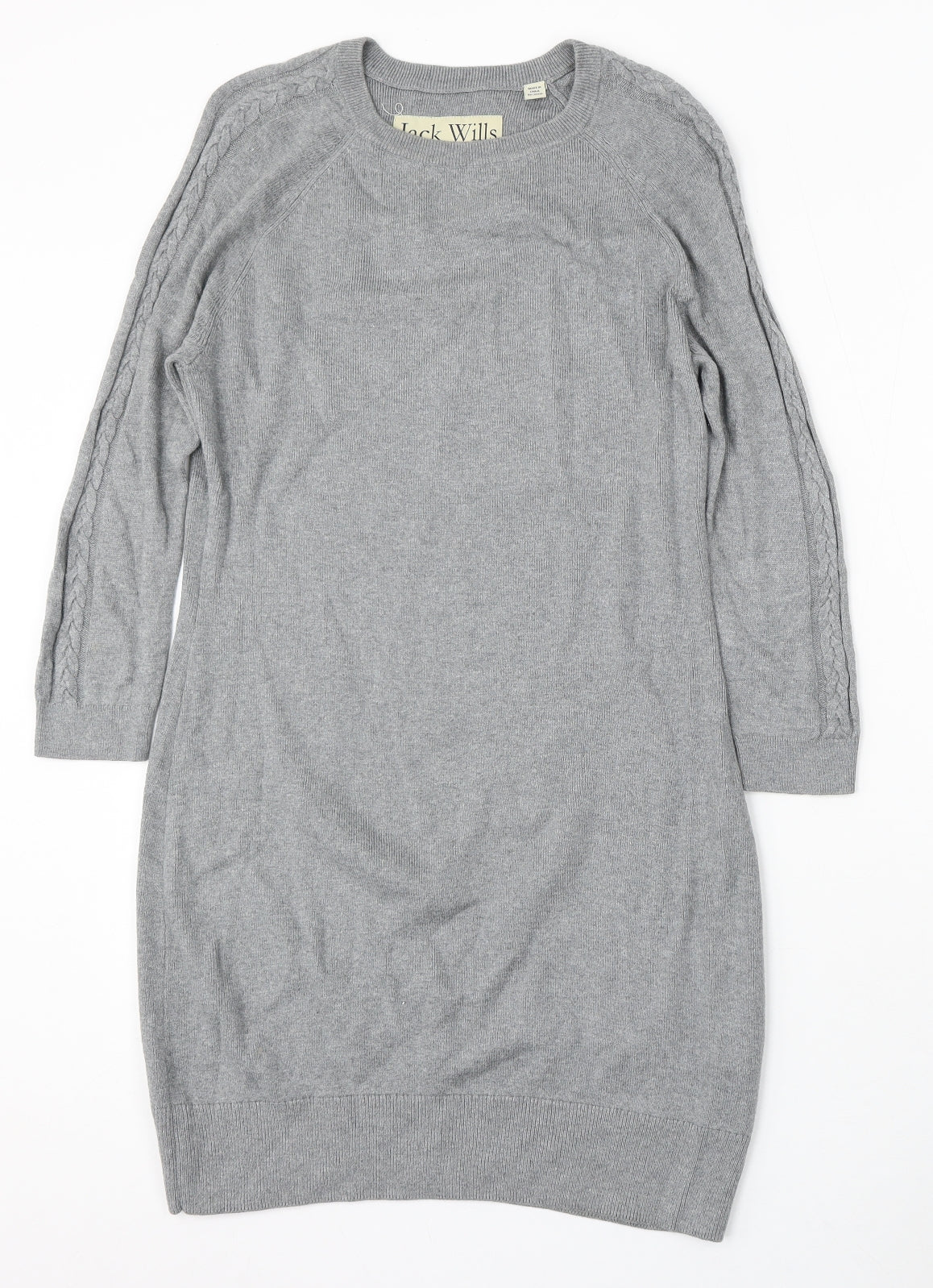 Jack Wills Womens Grey Cotton Jumper Dress Size 10 Round Neck