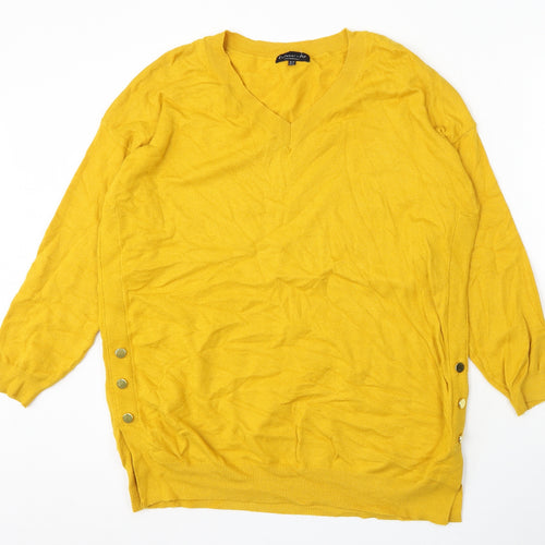 F&F Womens Yellow V-Neck Acrylic Pullover Jumper Size 12