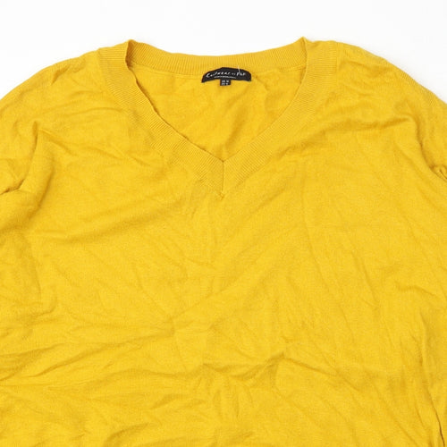 F&F Womens Yellow V-Neck Acrylic Pullover Jumper Size 12