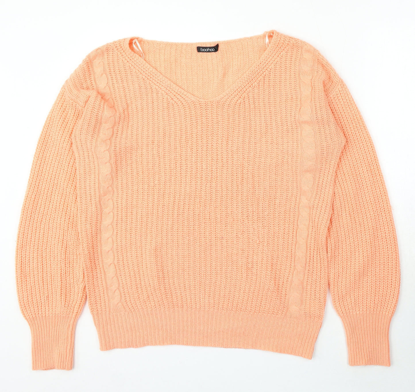 Boohoo Womens Pink V-Neck Acrylic Pullover Jumper Size L