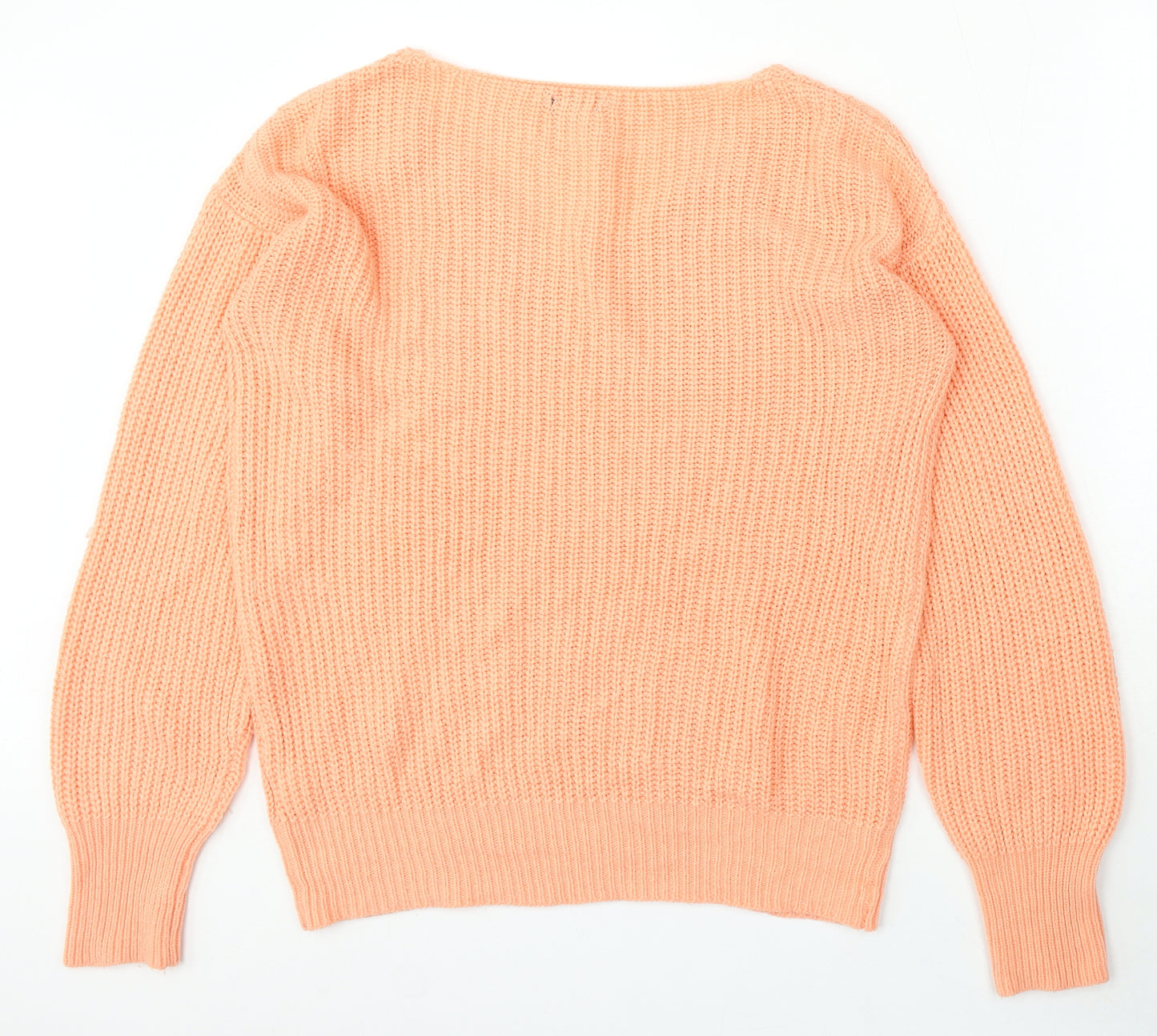 Boohoo Womens Pink V-Neck Acrylic Pullover Jumper Size L