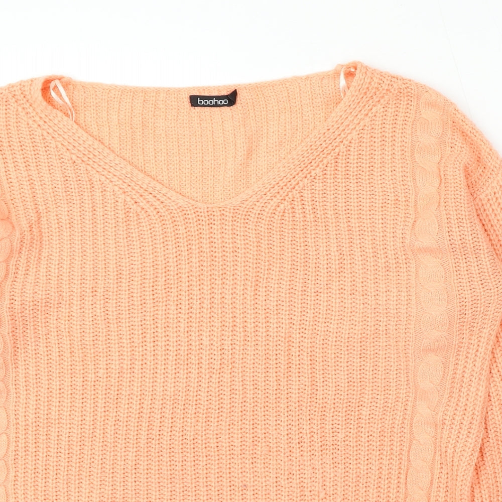 Boohoo Womens Pink V-Neck Acrylic Pullover Jumper Size L