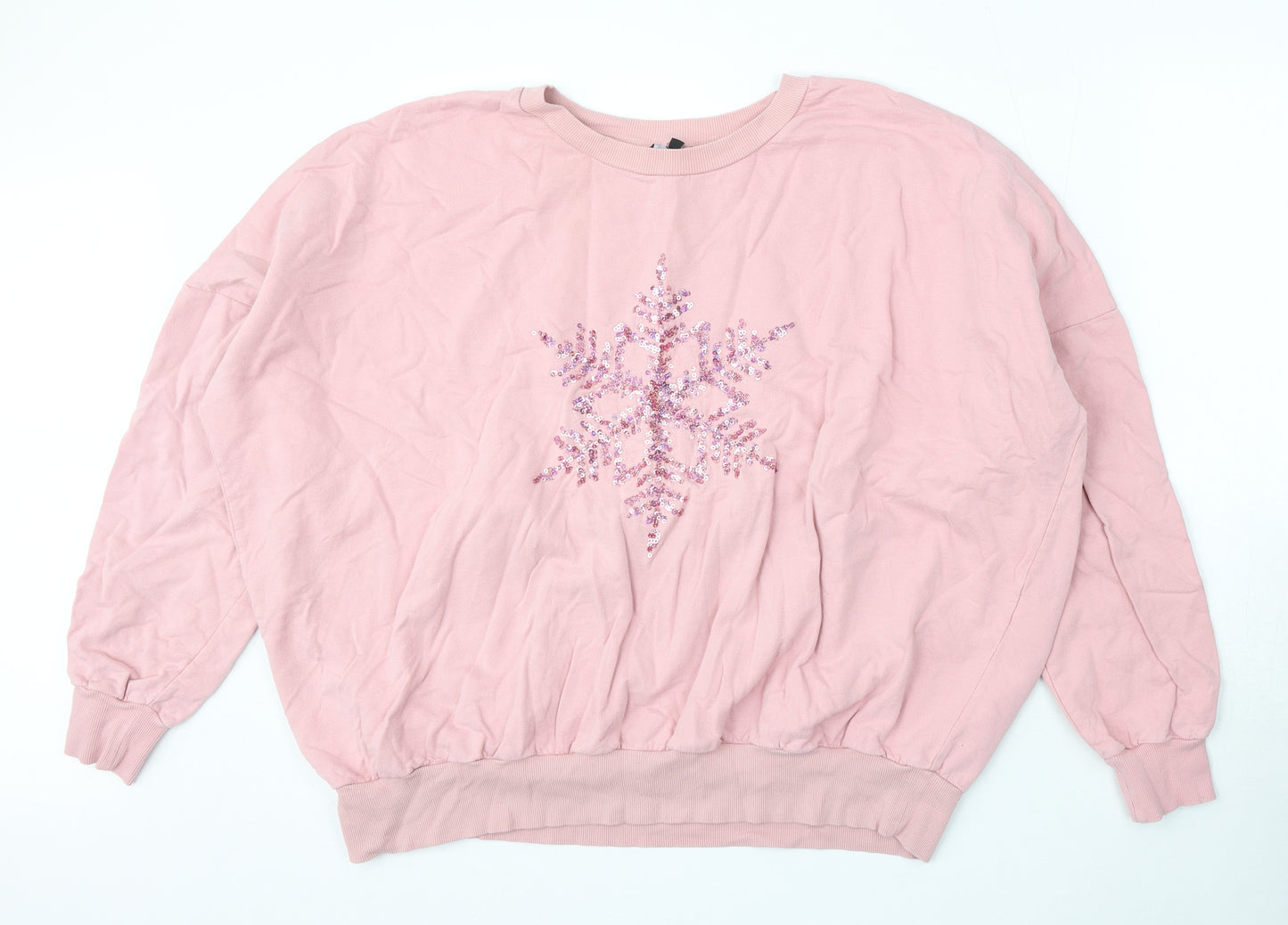 Peacocks Womens Pink Cotton Pullover Sweatshirt Size XL - Snowflake Christmas