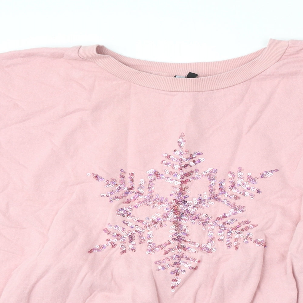 Peacocks Womens Pink Cotton Pullover Sweatshirt Size XL - Snowflake Christmas
