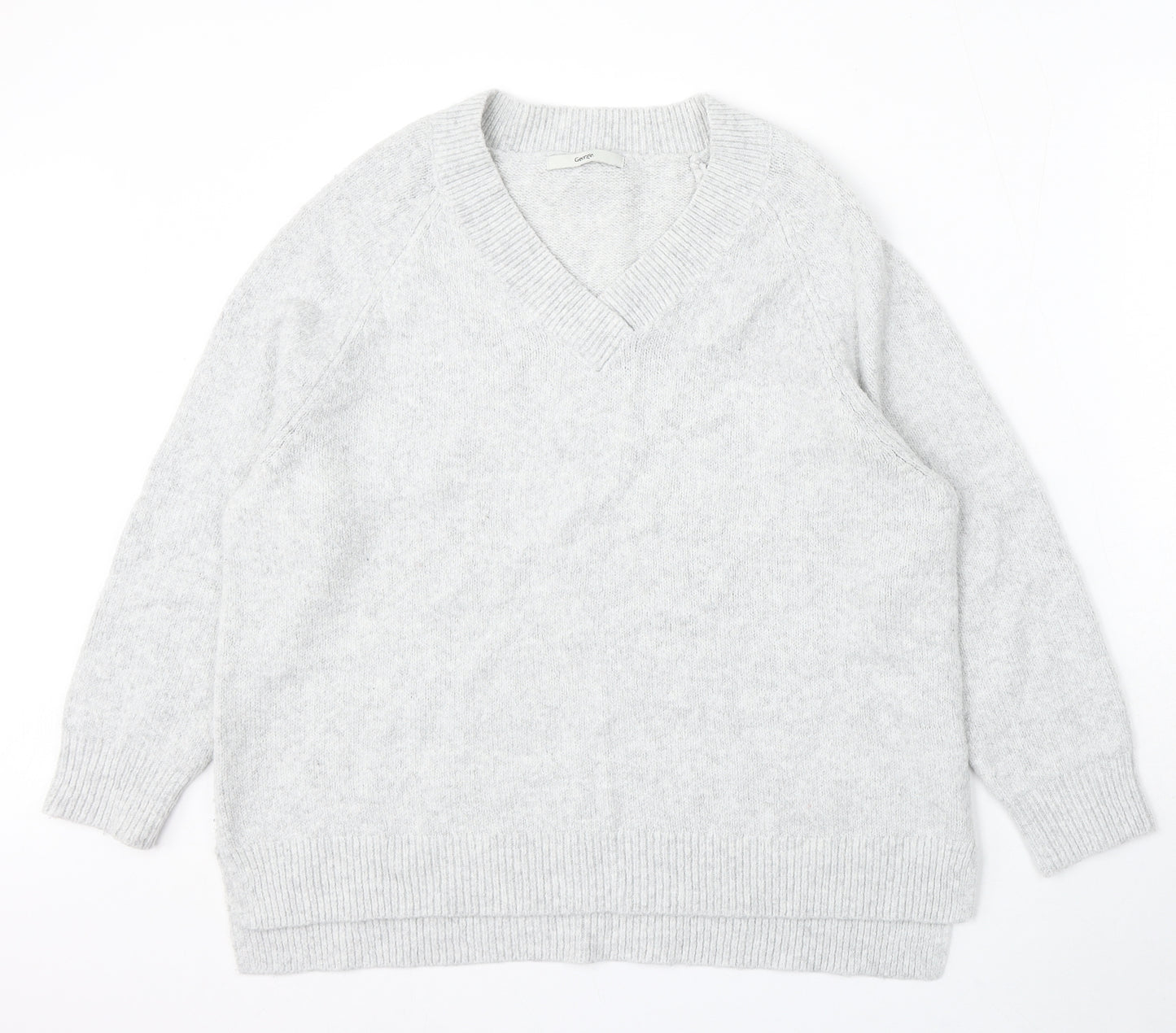 George Womens Grey V-Neck Acrylic Pullover Jumper Size L