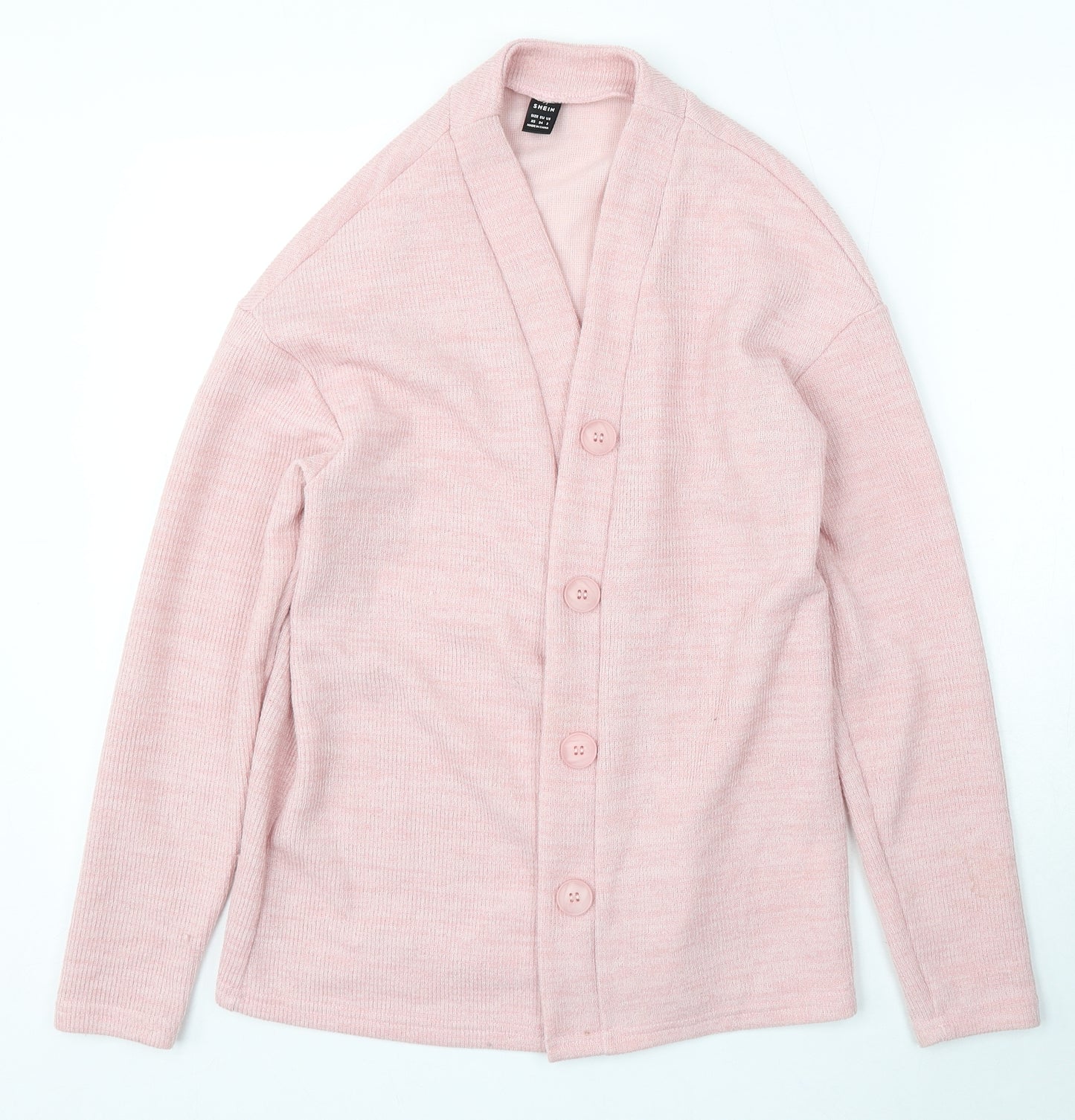 SheIn Womens Pink V-Neck Polyester Cardigan Jumper Size XS