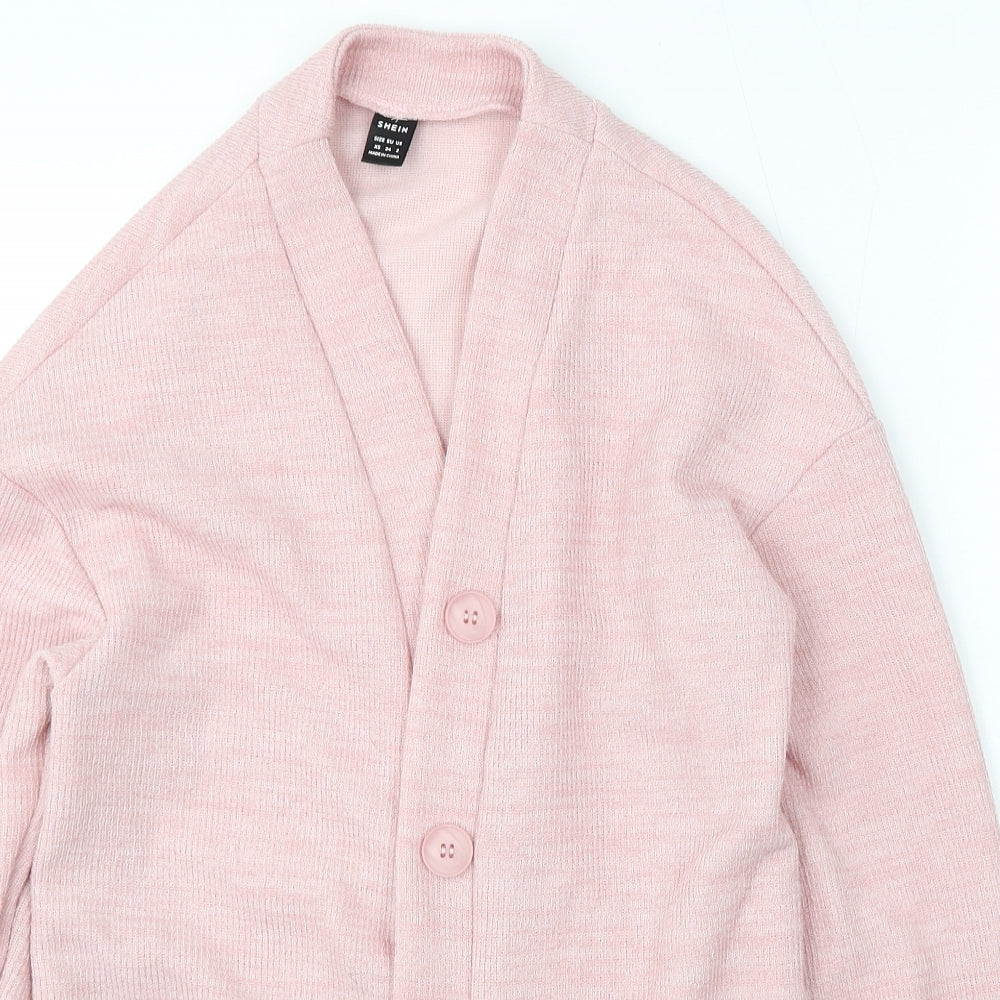SheIn Womens Pink V-Neck Polyester Cardigan Jumper Size XS