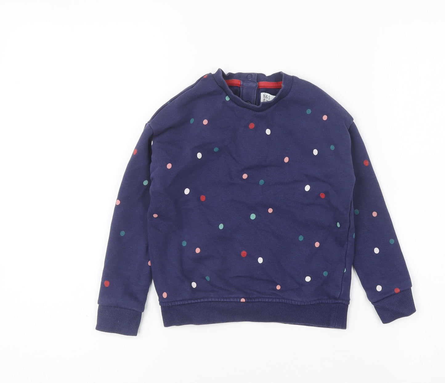Marks and Spencer Girls Blue Polka Dot Cotton Pullover Sweatshirt Size 4-5 Years Pullover