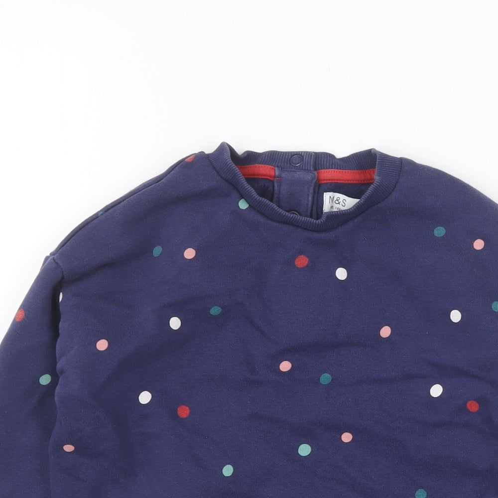 Marks and Spencer Girls Blue Polka Dot Cotton Pullover Sweatshirt Size 4-5 Years Pullover
