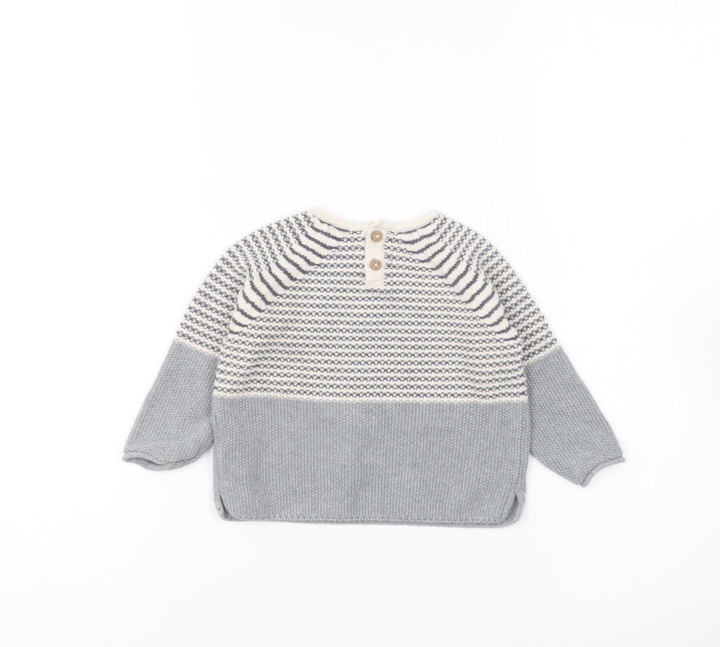 NEXT Baby Blue Striped Cotton Pullover Jumper Size 9-12 Months Button - Bunny Rabbit