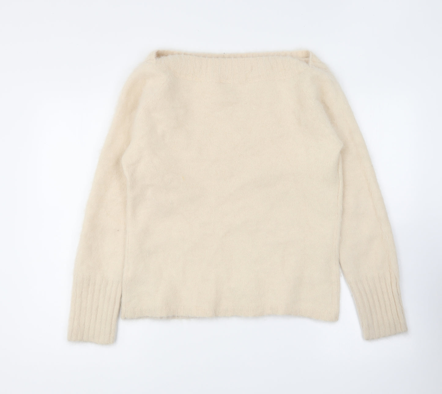 Preworn Womens Beige Boat Neck Angora Pullover Jumper Size 16