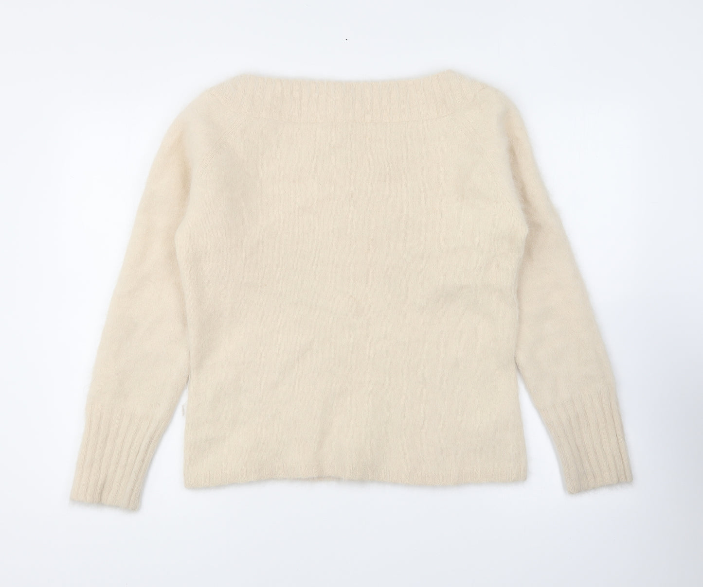 Preworn Womens Beige Boat Neck Angora Pullover Jumper Size 16