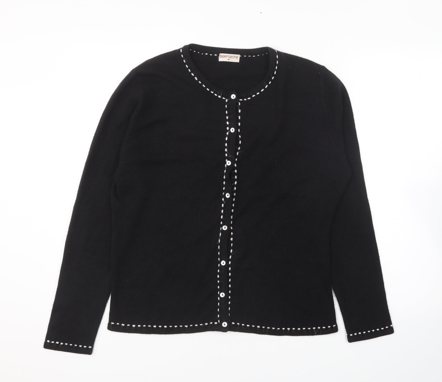 Bonmarché Womens Black Round Neck Acrylic Cardigan Jumper Size M