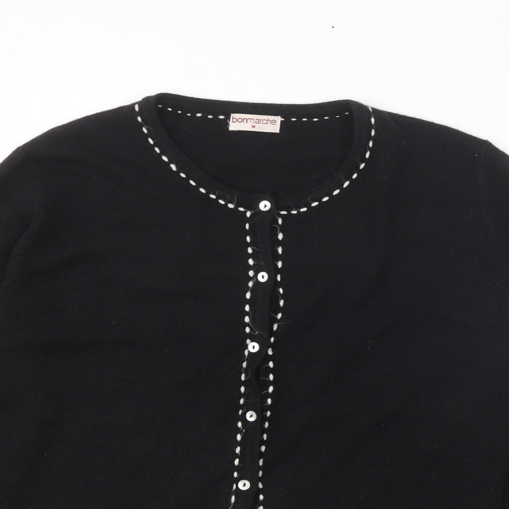 Bonmarché Womens Black Round Neck Acrylic Cardigan Jumper Size M