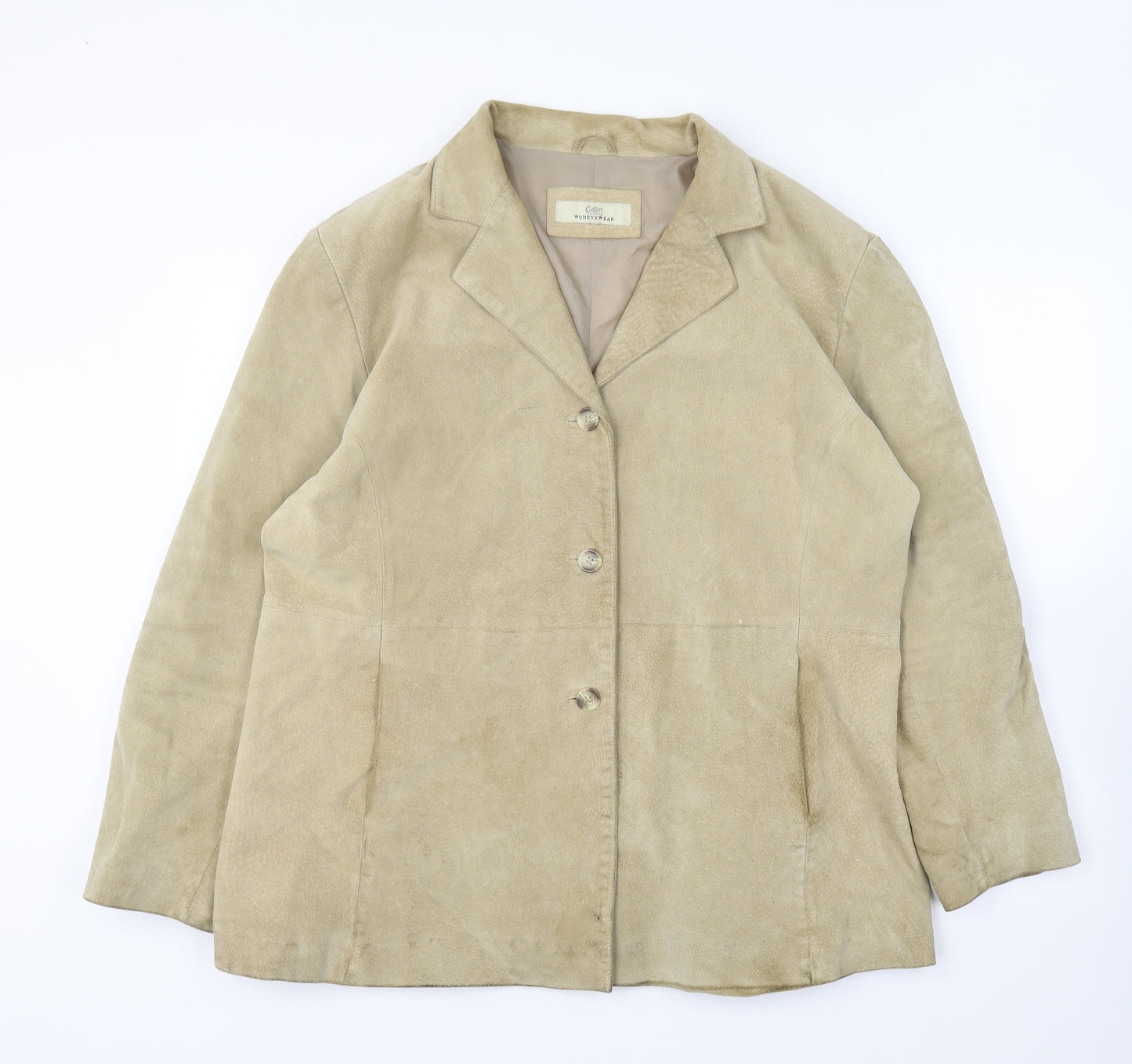 Cotton Traders Womens Beige Jacket Blazer Size L Button