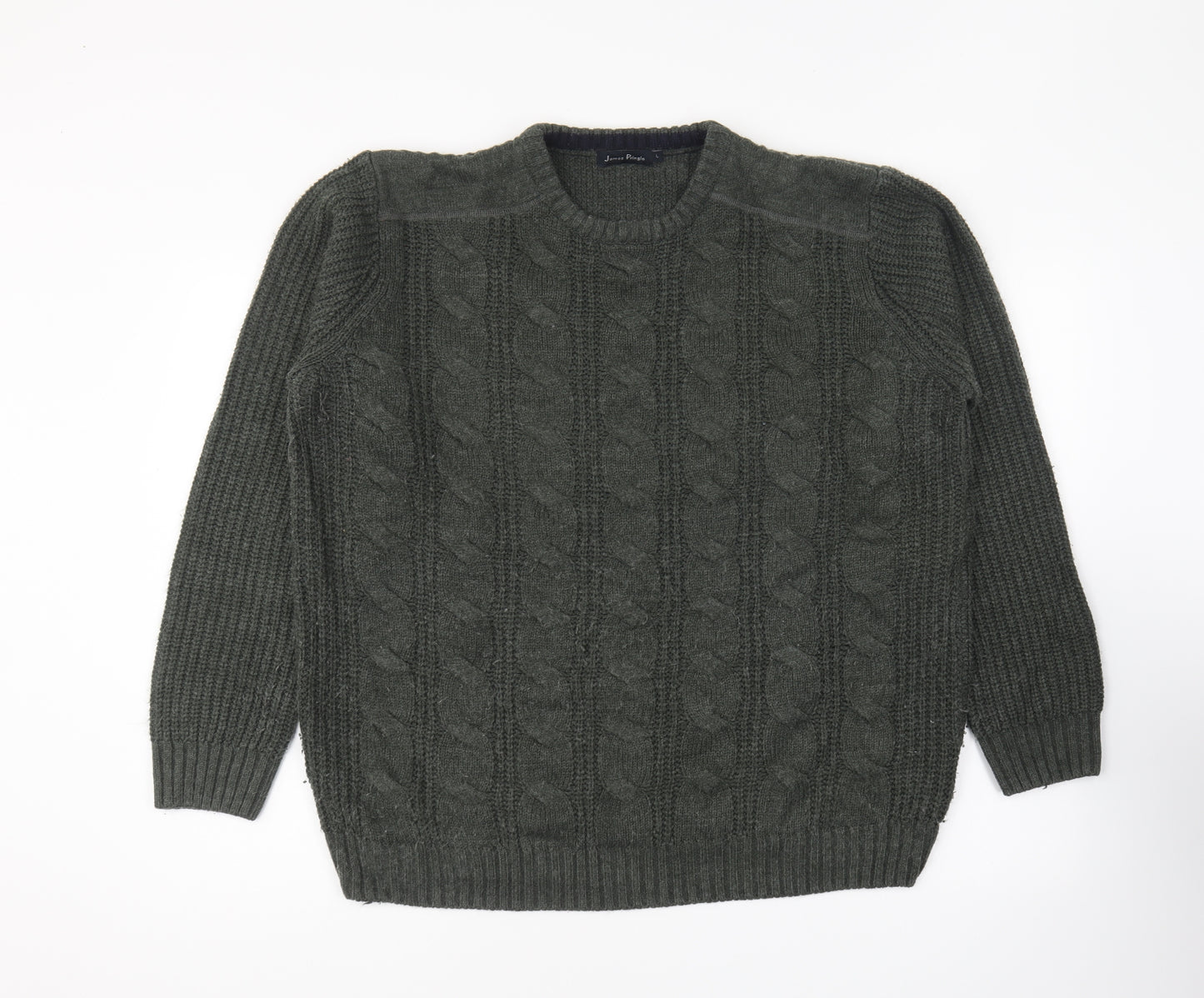 James Pringle Mens Green Round Neck Acrylic Pullover Jumper Size L