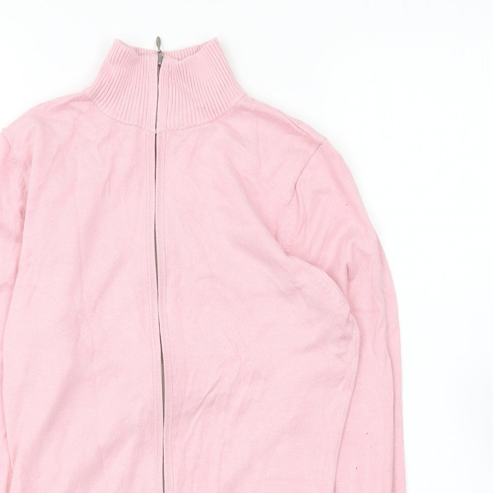 Marks and Spencer Womens Pink Collared Viscose Full Zip Jumper Size 8