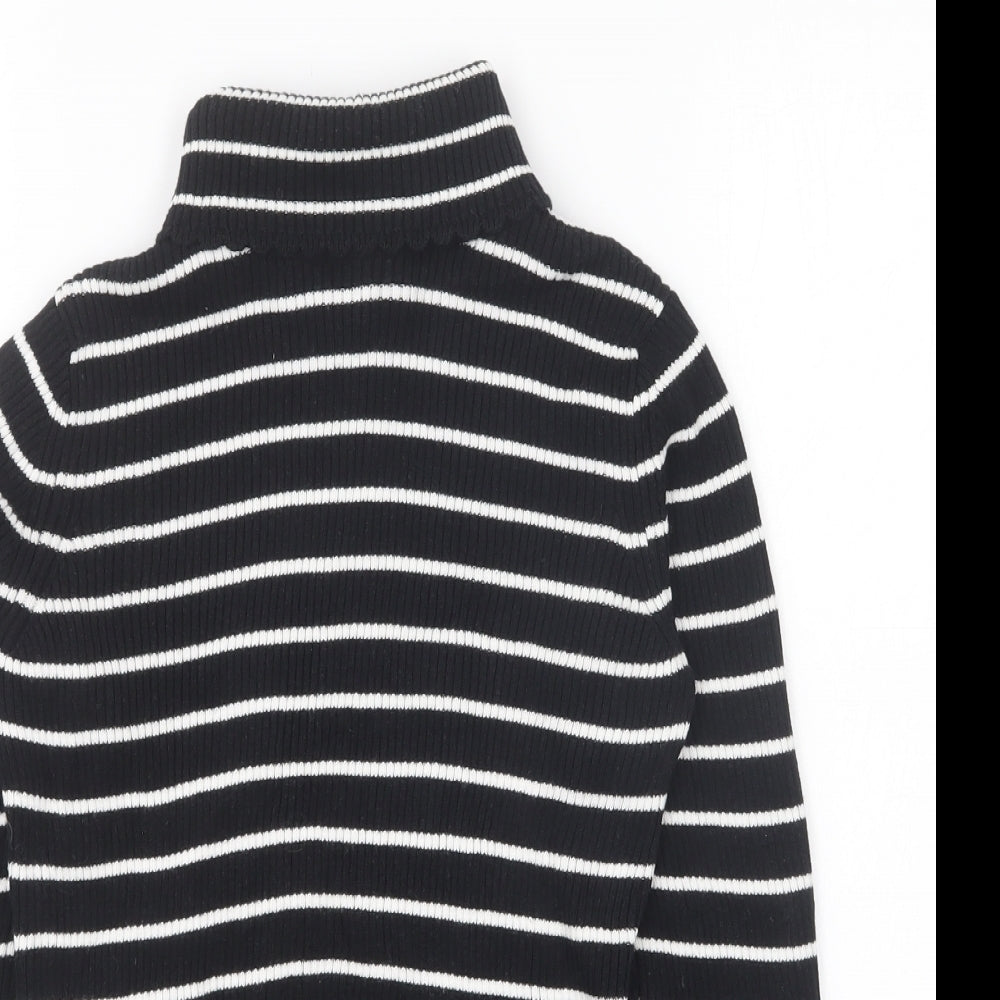 George Girls Black Roll Neck Striped Cotton Pullover Jumper Size 8-9 Years Pullover