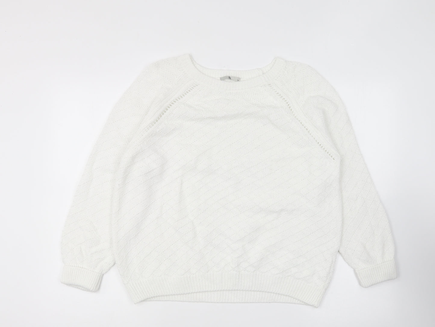 TU Womens White Round Neck Acrylic Pullover Jumper Size 14