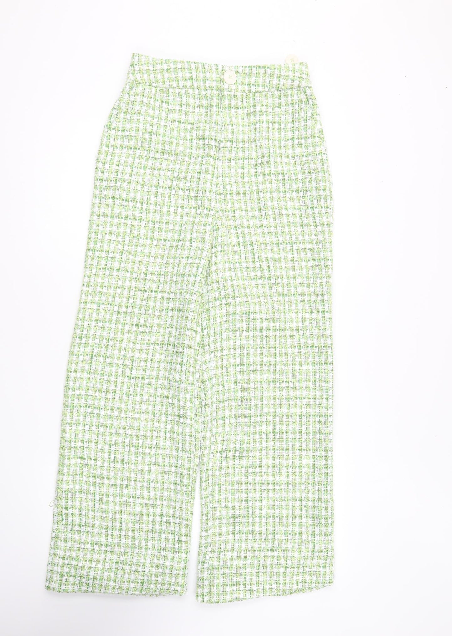 Stradivarius Womens Green Plaid Polyester Trousers Size 8 L28 in Regular Button