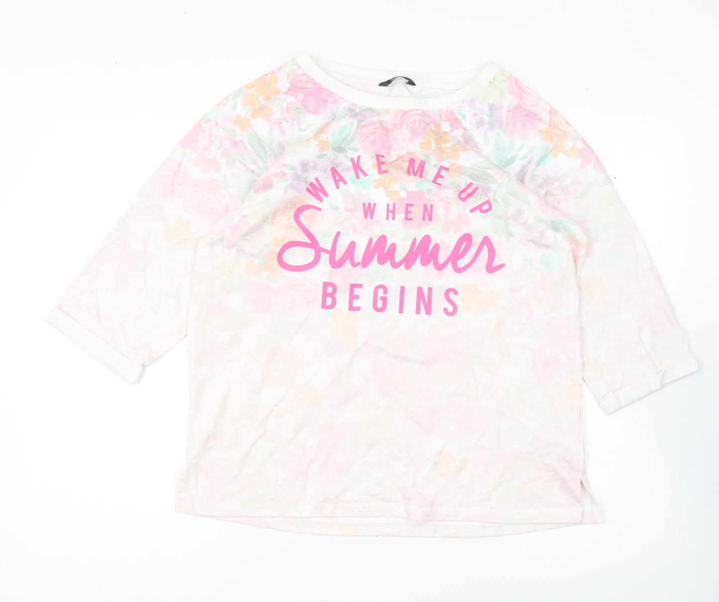 F&F Womens Pink Floral Cotton Pullover Sweatshirt Size 12 Pullover - Wake Me Up When Summer Begins