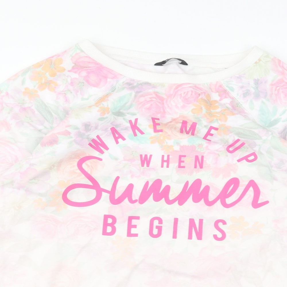 F&F Womens Pink Floral Cotton Pullover Sweatshirt Size 12 Pullover - Wake Me Up When Summer Begins