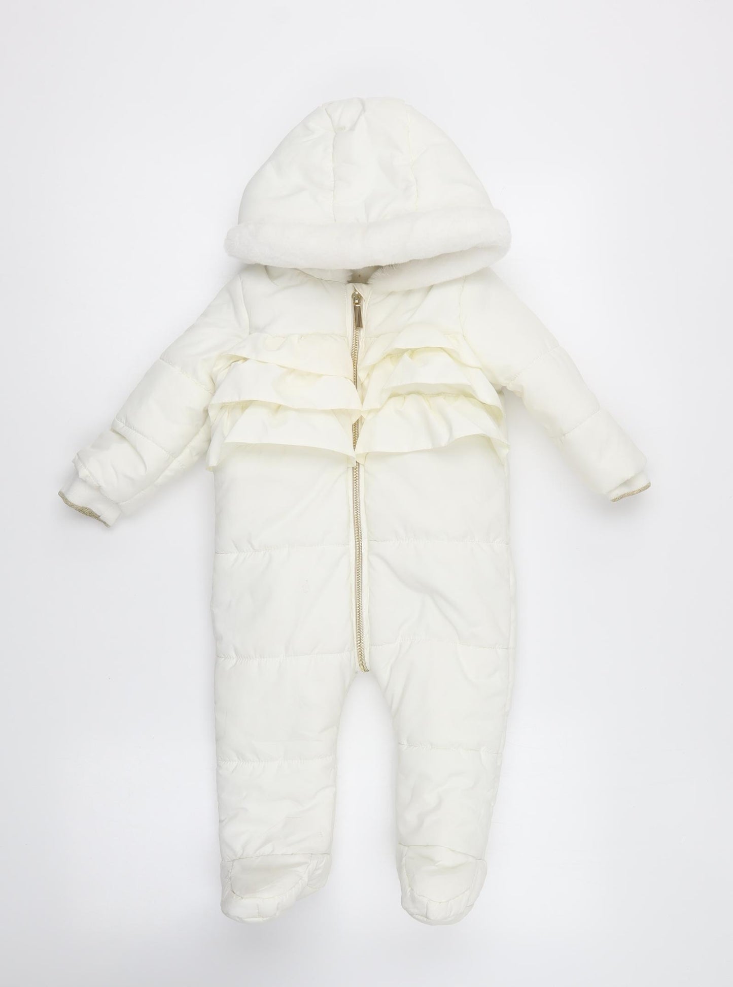 Matalan Baby White Puffer Jacket Snowsuit Size 9-12 Months Zip