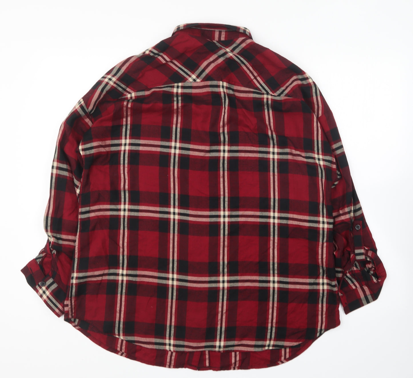 New Look Womens Red Plaid Viscose Basic Button-Up Size 12 Collared