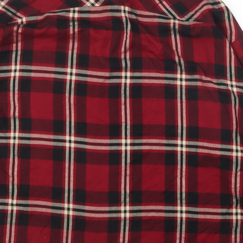 New Look Womens Red Plaid Viscose Basic Button-Up Size 12 Collared