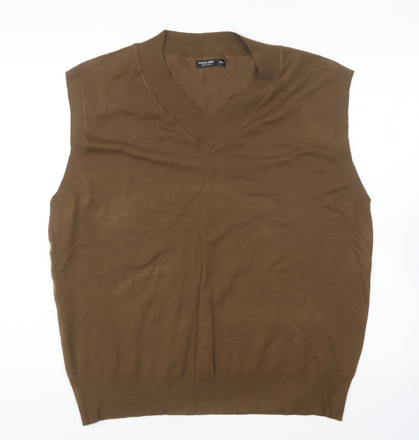 SheIn Womens Brown V-Neck Polyester Vest Jumper Size 2XL