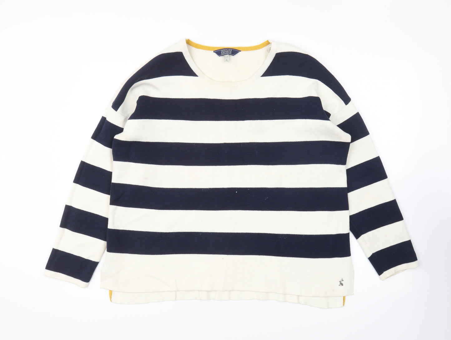 Joules Womens Blue Round Neck Striped Cotton Pullover Jumper Size 16