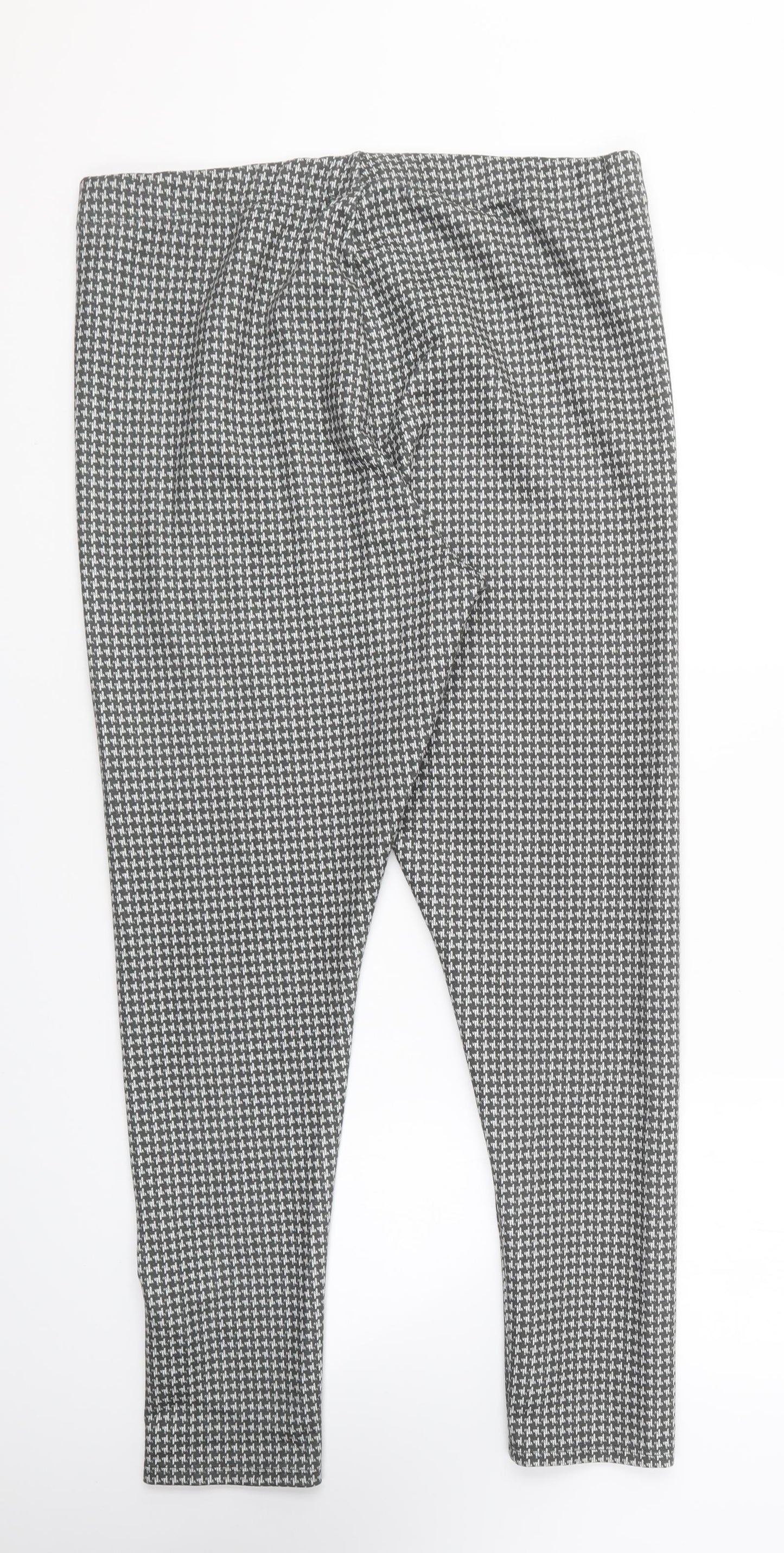 Jeff & Co Womens Green Herringbone Polyester Trousers Size 16 L28 in Regular