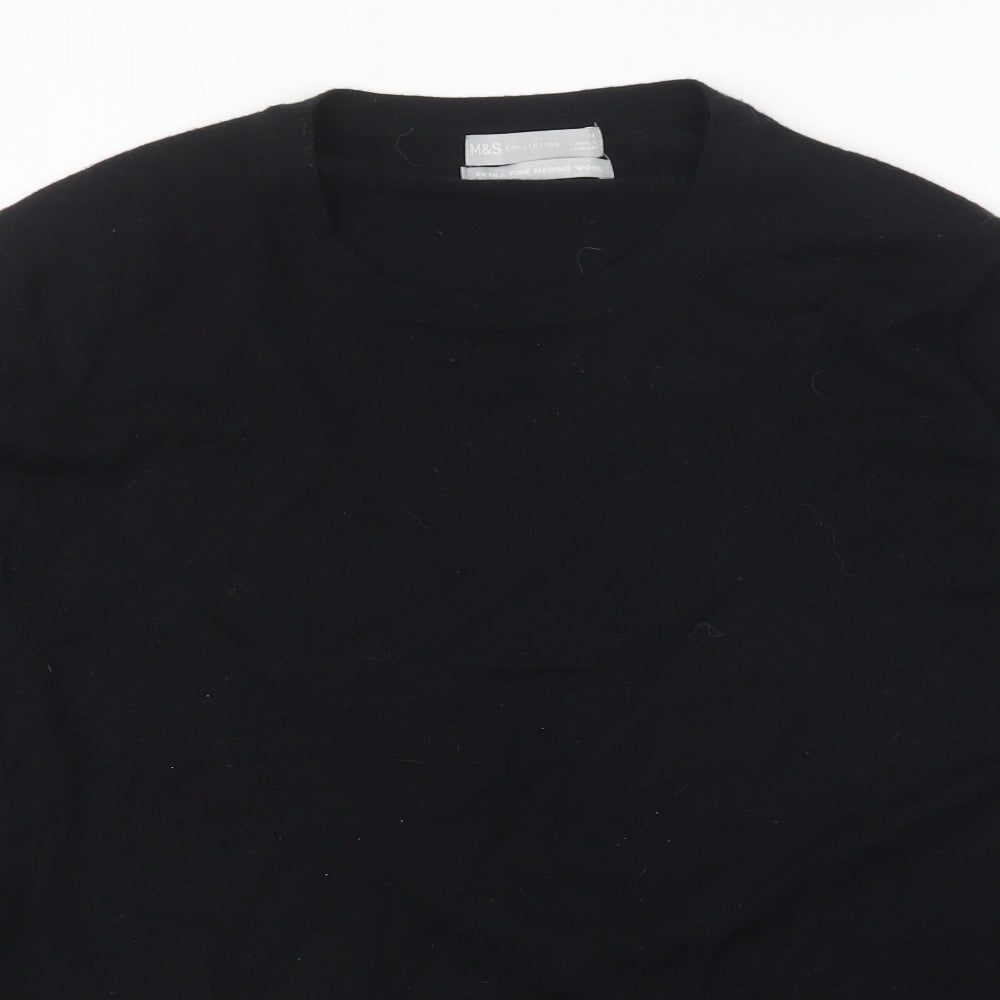 Marks and Spencer Womens Black Round Neck Wool Pullover Jumper Size 24