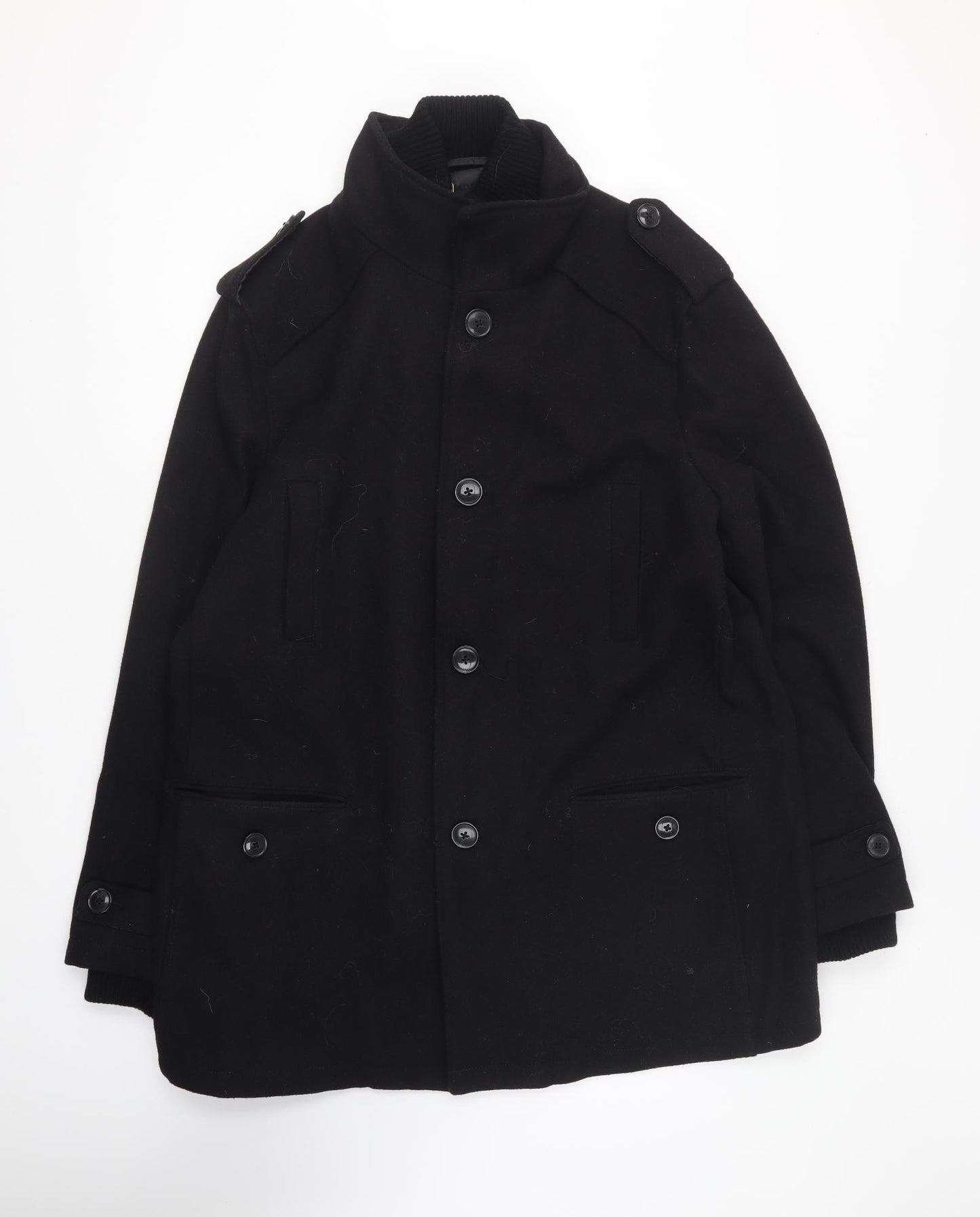 Cedar Wood State Mens Black Overcoat Coat Size XL Button