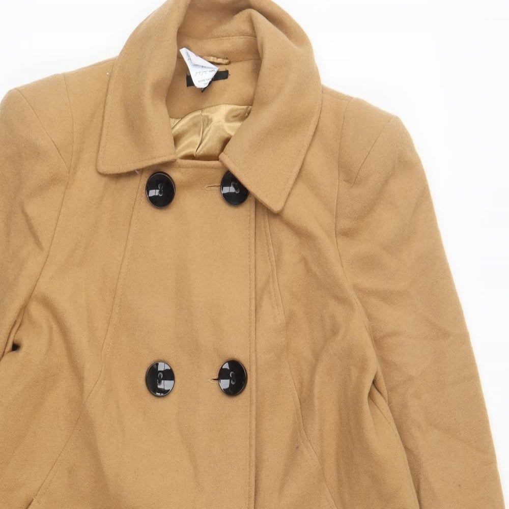 Linea Womens Brown Pea Coat Coat Size 14 Button