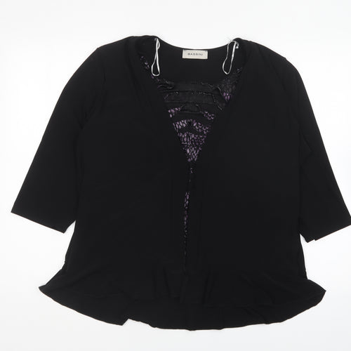 BASSINI Womens Black Polyester Basic Blouse Size XL V-Neck