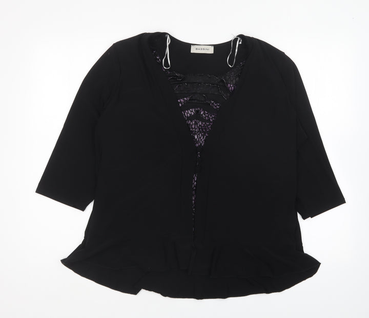 BASSINI Womens Black Polyester Basic Blouse Size XL V-Neck