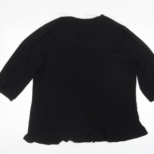 BASSINI Womens Black Polyester Basic Blouse Size XL V-Neck