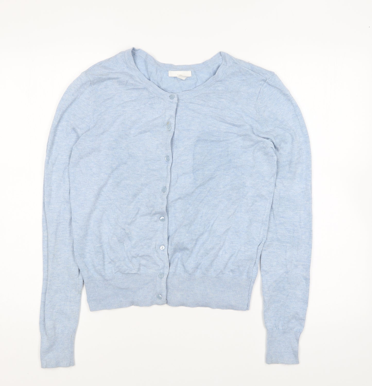 H&M Womens Blue Round Neck Cotton Cardigan Jumper Size S