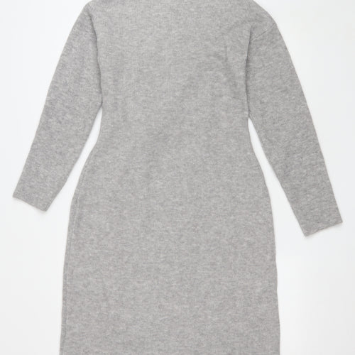 SheIn Womens Grey Acrylic Wrap Dress Size XS V-Neck Tie - Tie