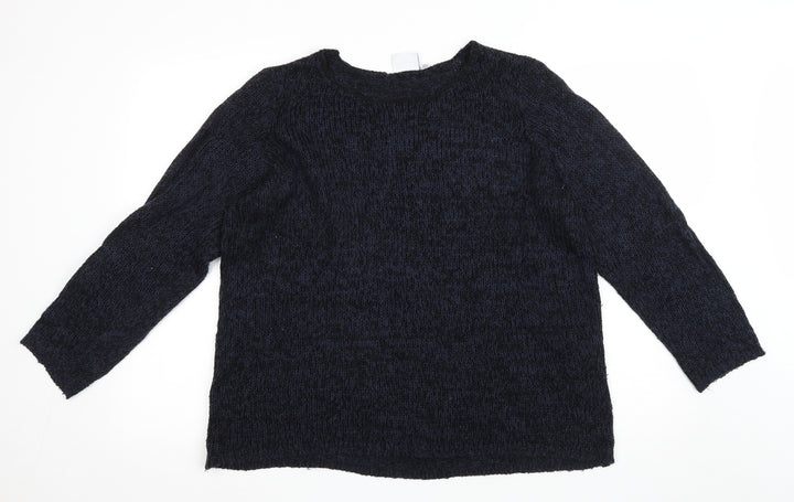 JUNAROSE Womens Blue Round Neck Acrylic Pullover Jumper Size M