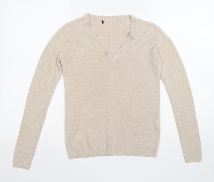 Atmosphere Womens Beige V-Neck Acrylic Pullover Jumper Size 6