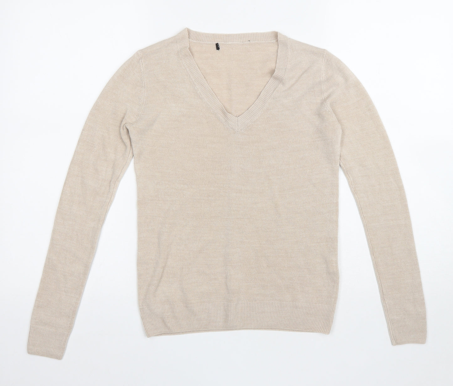Atmosphere Womens Beige V-Neck Acrylic Pullover Jumper Size 6