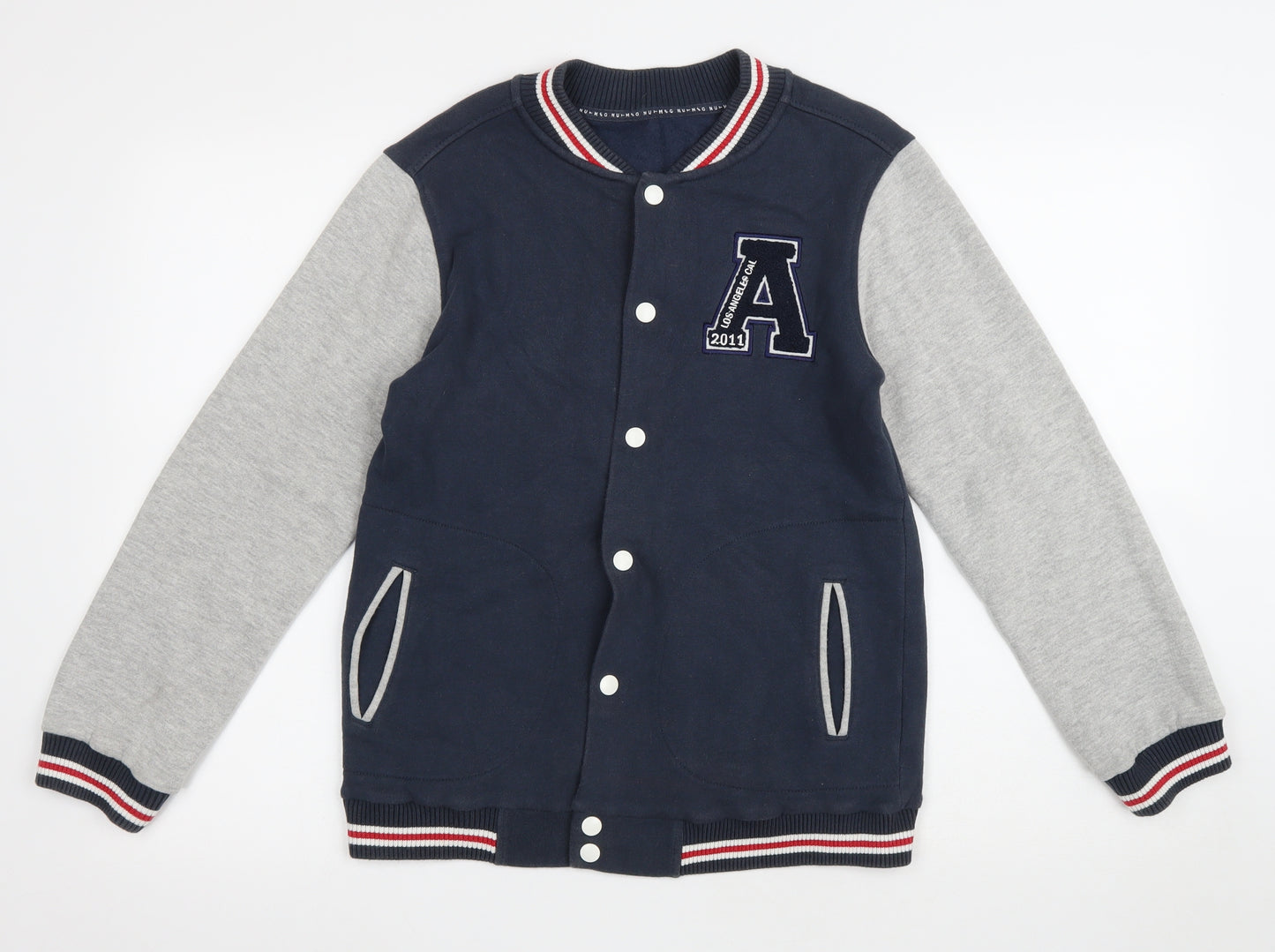 Nutmeg Boys Blue Colourblock Cotton Cardigan Sweatshirt Size 12-13 Years Snap - Letterman