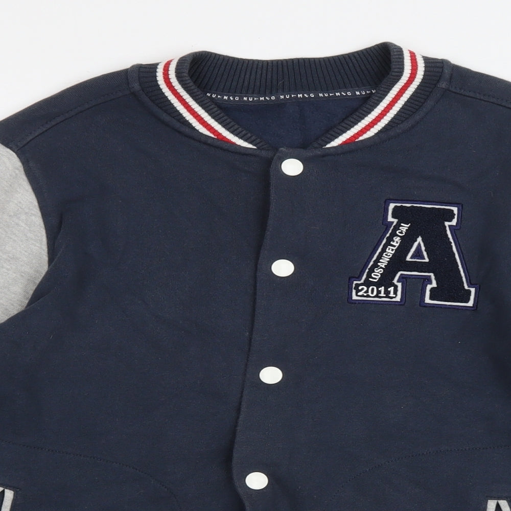 Nutmeg Boys Blue Colourblock Cotton Cardigan Sweatshirt Size 12-13 Years Snap - Letterman
