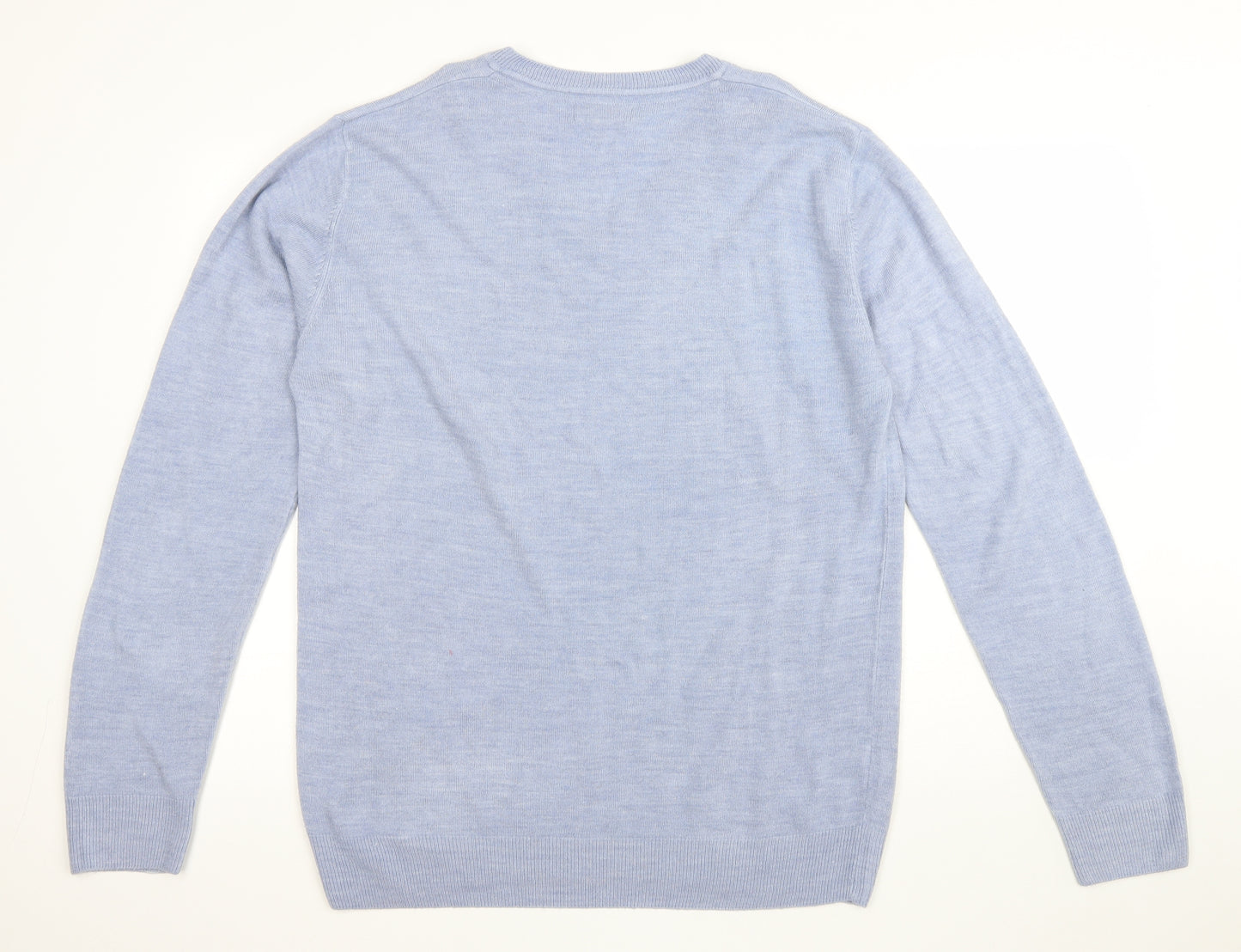 Easy Mens Blue V-Neck Acrylic Pullover Jumper Size L