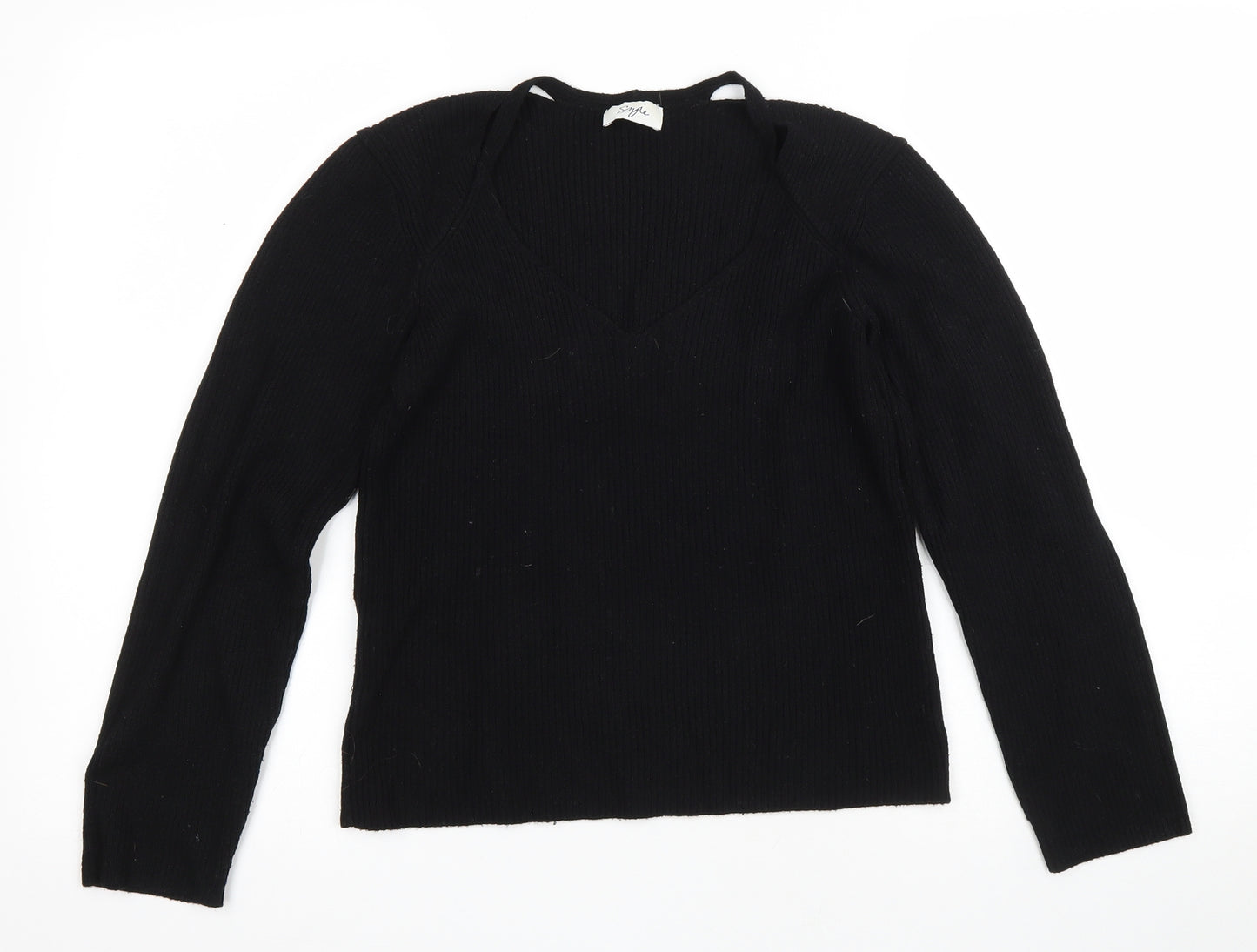 Style Womens Black V-Neck Viscose Pullover Jumper Size 18 - Cut out