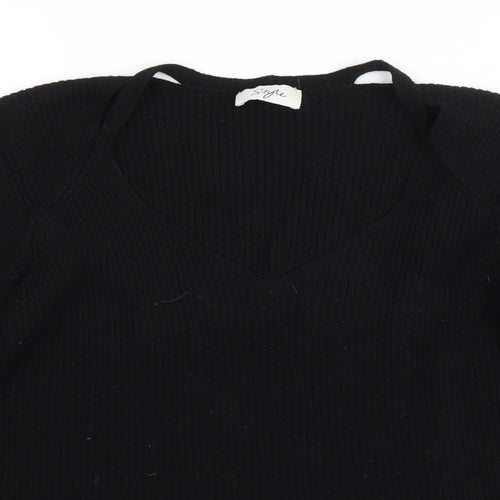 Style Womens Black V-Neck Viscose Pullover Jumper Size 18 - Cut out