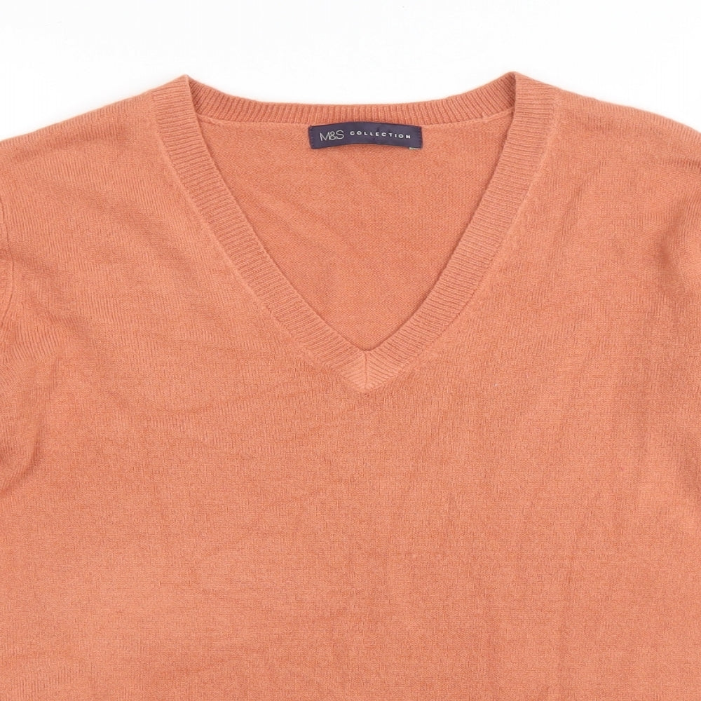 M&S Collection Womens Orange V-Neck Acrylic Pullover Jumper Size 6