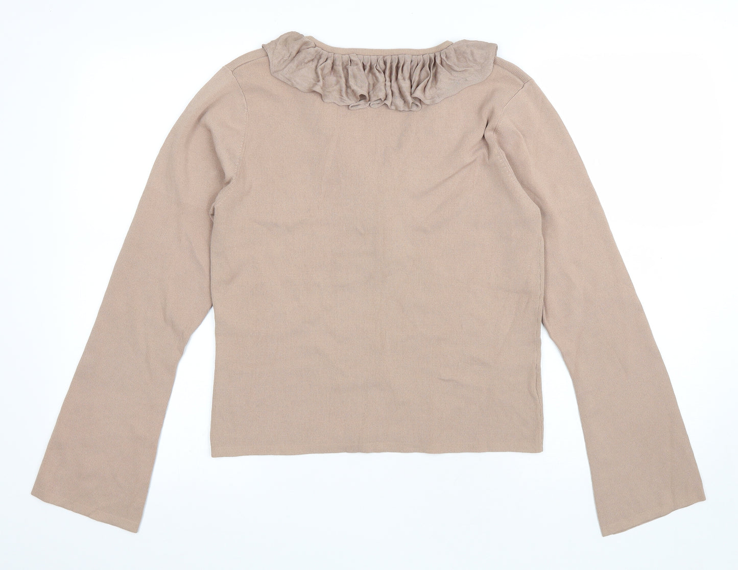 AMARANTO Womens Beige V-Neck Viscose Pullover Jumper Size 18